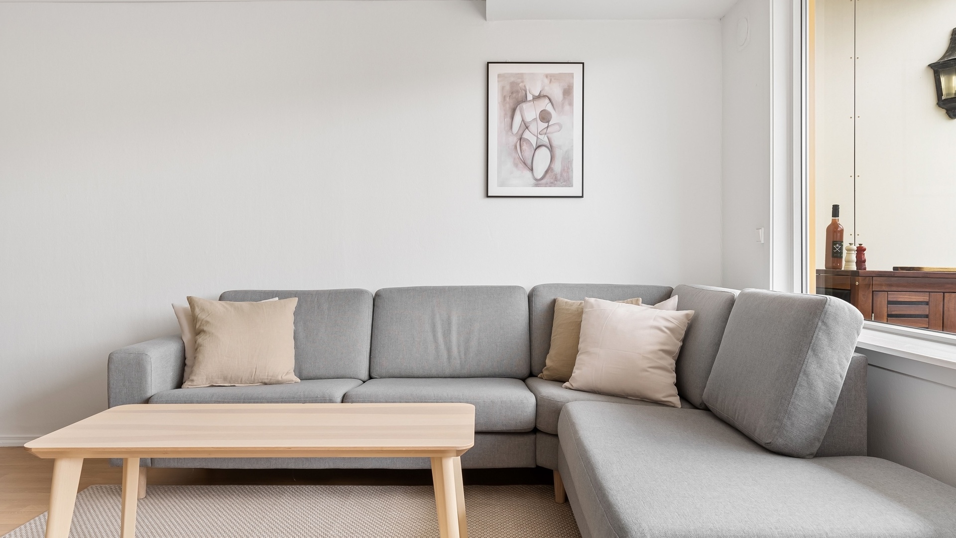 Modern living room with furniture and appliances
